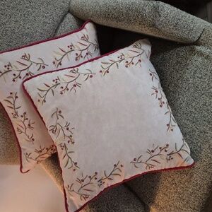 Two Twig And Berry Embroidered Accent Pillows